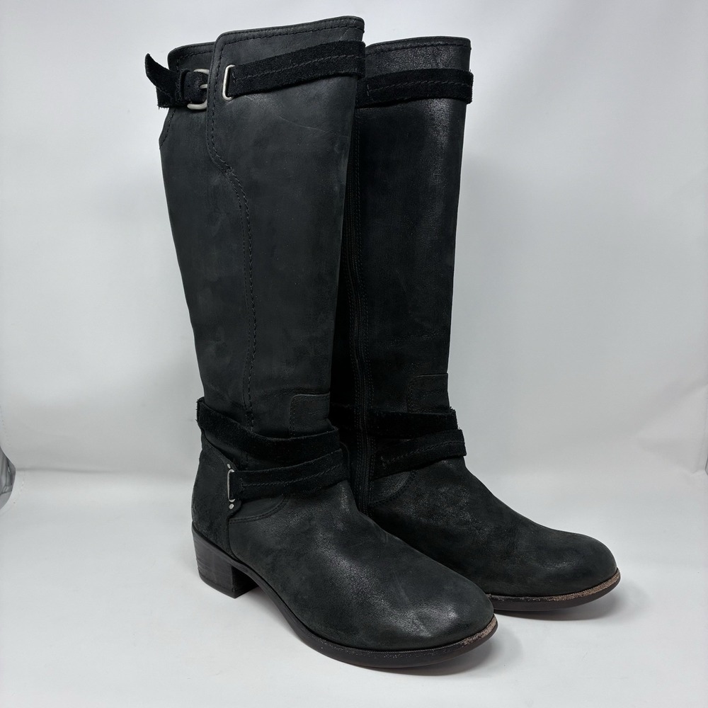 UGG Australia Women's 9 Darcie Tall Riding Leather Suede Boots Black Buckle - Picture 4 of 16